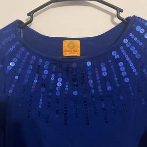 Ruby Rd. Royal blue sweater with sequins on front. 3/4 sleeves size PXL